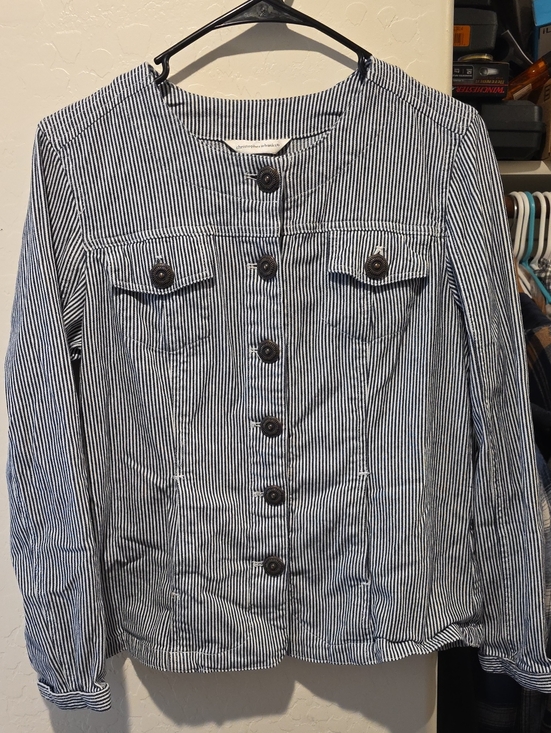 Christopher & Banks Jackets & Blazers - Christopher & Banks Navy and White Striped Cotton Jacket
